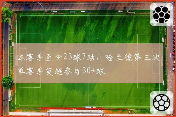 本赛季至今23球7助，哈兰德第三次单赛季英超参与30+球